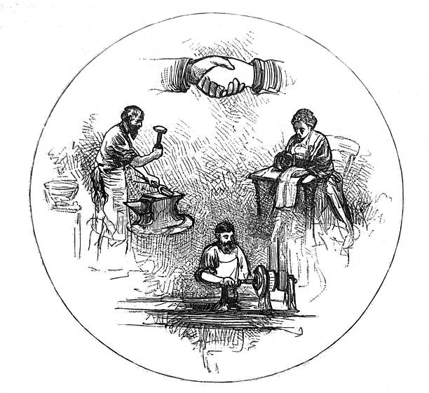 Antique illustration pre 1900 - symbols of co-operative labor organization