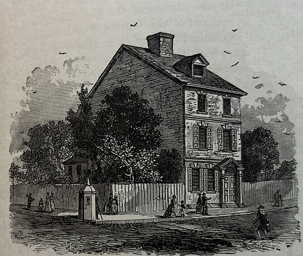 Antique illustration pre 1900 - house in which Thomas Jefferson wrote the Declaration of Independence