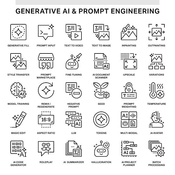 Generative AI and Prompt Engineering Icons SetVector Icons: 100% scalable and editable vector graphics.Editable Stroke: Easily adjust line weight to fit your design style.Pixel Perfect: Optimized for 32x32 px grid for maximum clarity.Line Weight: Default 1pt stroke width for a clean, consistent look.Well-Organized: Neatly grouped and layered files for a smooth workflow.