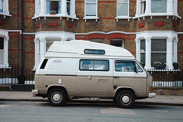 Stockholm, Sweden, April 16th 2025: A camper van VW T3 (1979) is parked along a quiet residential street, framed by traditional urban architecture. The scene suggests slow travel, everyday city life, and a sense of pause within an active European capital. The image blends mobility, independence, and urban living, making it suitable for themes of travel lifestyle, freedom, and modern city routines.
