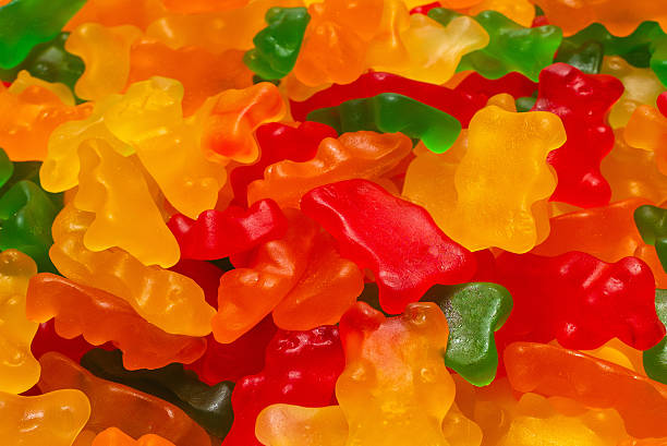 Jelly sweats bears background. Top view.