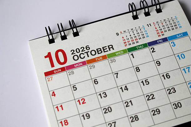 October 2025 Monthly Wall Calendar, 3D rendering isolated on white background