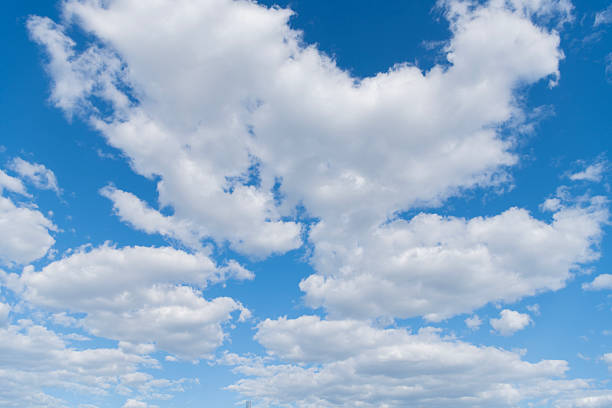 blue sky with a clouds. Clear blue sky panoramic background with small white clouds. Partly cloudy. White fluffy clouds in the blue sky