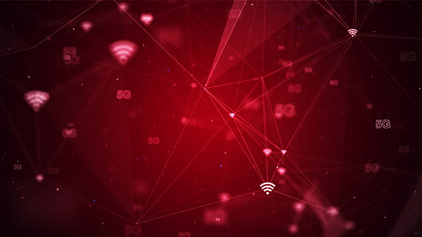 Futuristic technology background illustrating 5G wireless connectivity with glowing network lines, WiFi symbols, and digital connections in warm orange tones. Represents high-speed internet, mobile communication, smart cities, IoT, and next-generation telecommunications. Ideal for concepts related to innovation, data transmission, digital infrastructure, and global network systems.