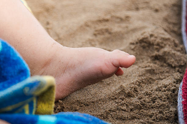 Barefoot of the kid on the sand