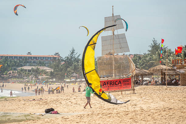 Kite Surfer riding the wind at Mui Ne Bay in Binh Thuan, Vietnam