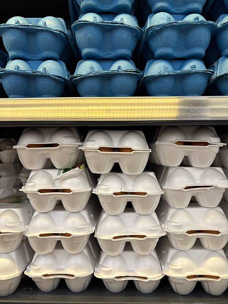 Chicken eggs in cardboard packaging at the store