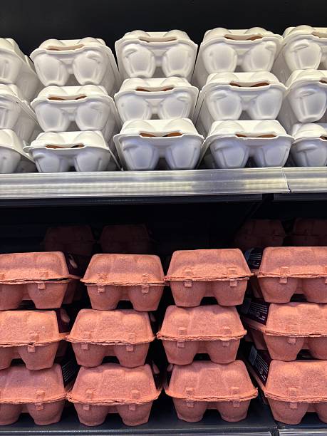 Chicken eggs in cardboard packaging at the store