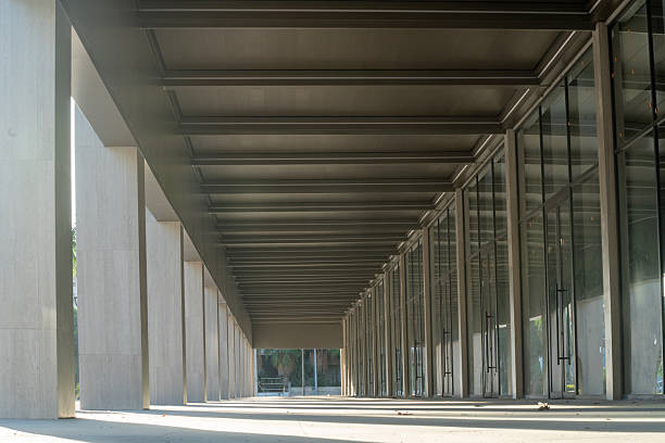 bangkok,thailand - May 7, 2013 : perspective old indoor and facade concrete construction of sport arena traddition thailand style at muengthongthani sport stadium on Sub-district muengthongthani