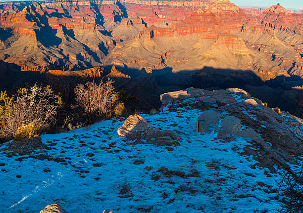 Zoroaster Temple and The Inner Canyon From Snow Covered Shoshone Point From The South Rim, Grand Canyon National Park, Arizona, USA