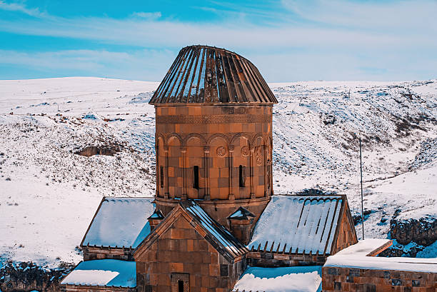 Ani Ruins Tigran Honents Church of St. Gregory in Kars, Turkey. Historic medieval architecture and ancient stone carvings at the Armenian border.