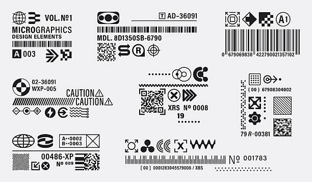 stockillustraties, clipart, cartoons en iconen met micro graphics utility symbols and barcodes - computergrafieken
