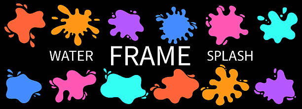 Splash puddle paint with water milk stain for blot shape drop. Figure frame splat with bg liquid vector for flat white set. Background blob splash with fluid water watery for milk banner design