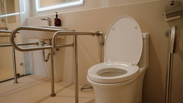 Residential bathroom designed for elderly and people with mobility impairments.