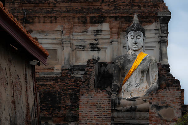 Buddha at the Wat Mahatat in the town of Ayutthaya , in Thailand