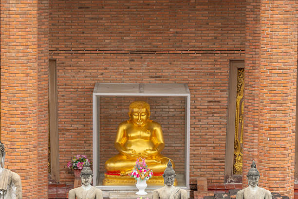 Buddha at the Wat Mahatat in the town of Ayutthaya , in Thailand