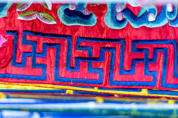 Chinese ancient traditional embroidery pattern background, auspicious clouds, Chinese dragon
