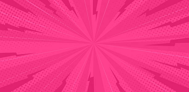 Pop art comic background with halftone and thunder flash effect. Pink cartoon dot texture with comic graphic design. Vector illustration.