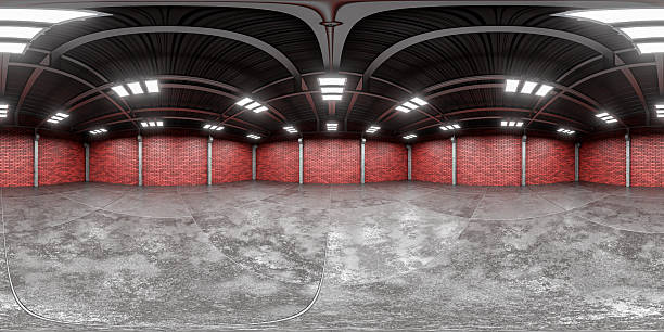 istock Environment map for your project, panorama. Conformal panorama. Exhibition hall of a manufacturing facility. 360-degree spherical HDRI panorama of the hangar interior. 3D render. 2262114250