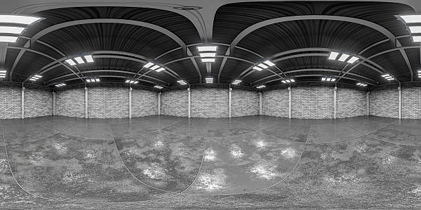 istock Environment map for your project, panorama. Conformal panorama. Exhibition hall of a manufacturing facility with brick walls. 360-degree spherical HDRI panorama of the hangar interior. 3D render. 2262114308