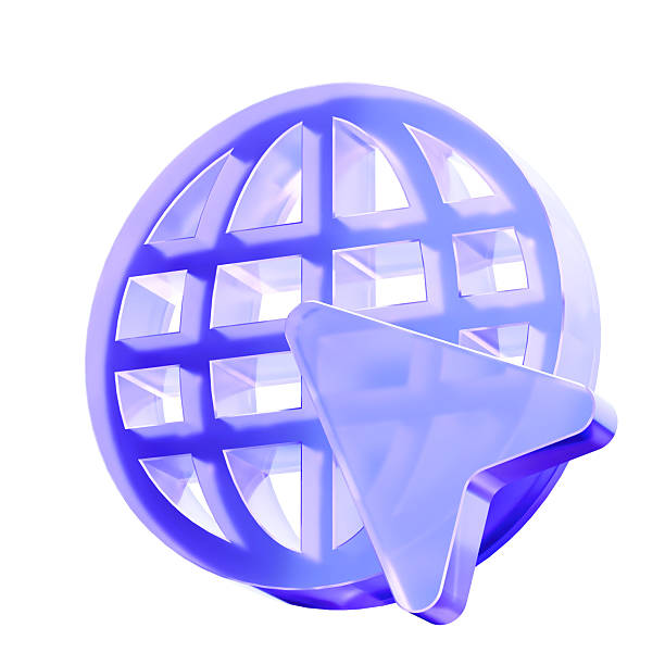 3D Glass globe world internet icon, concept of global connectivity and web navigation. Transparent liquid Glass icon, glassmorphism icon, crystal clear. 3d illustration.