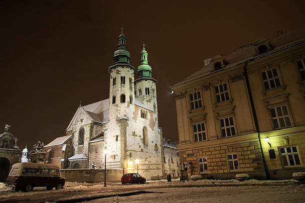 St. Andrew's Church - historical Romanesque medieval church by night, Cracow, Poland