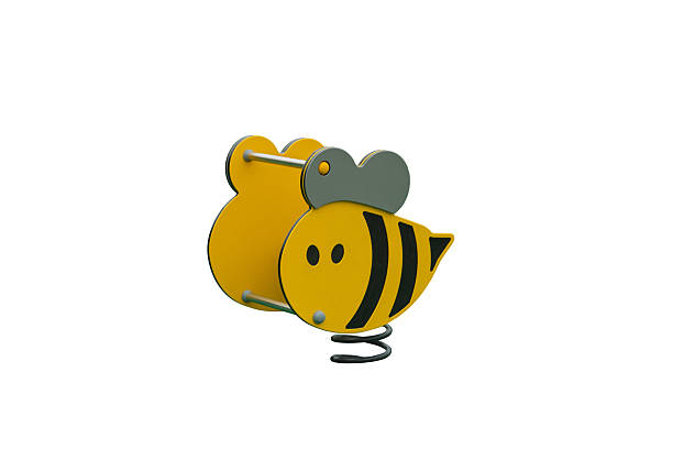bee with springs. Swing on a metal spiral isolated on white background.  modern children playground equipment