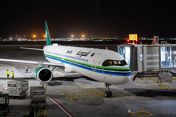 Riyadh, Saudi Arabia - February 15, 2026 : Saudia Airbus A321neo at King Khalid International Airport in Riyadh, Saudi Arabia.