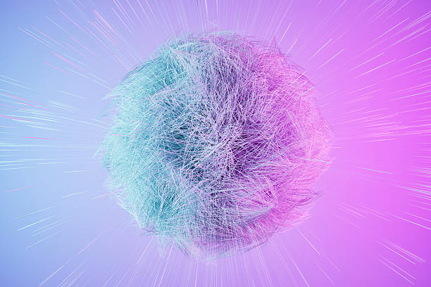 The complexity of artificial intelligence through various compositions of tangled digital filaments and glowing neural cores. Featuring both spherical \