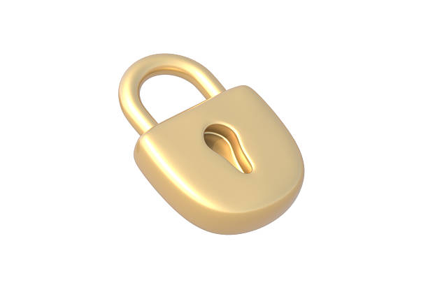 Golden padlock isolated on white background. 3d render