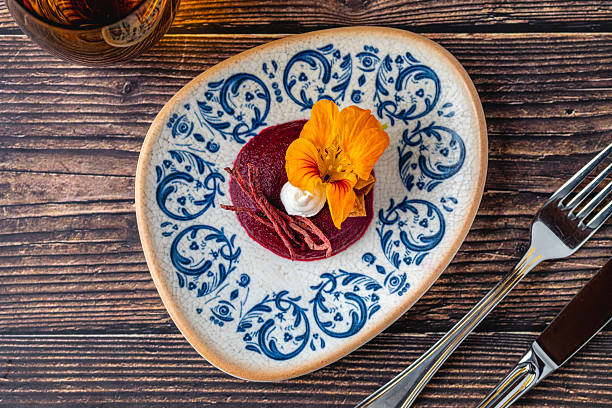 Turkish beetroot yogurt meze served with herbs and olive oil