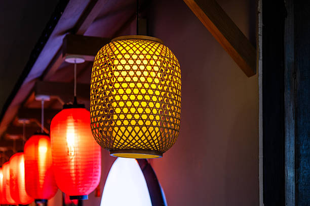 Row of lit Japanese lanterns