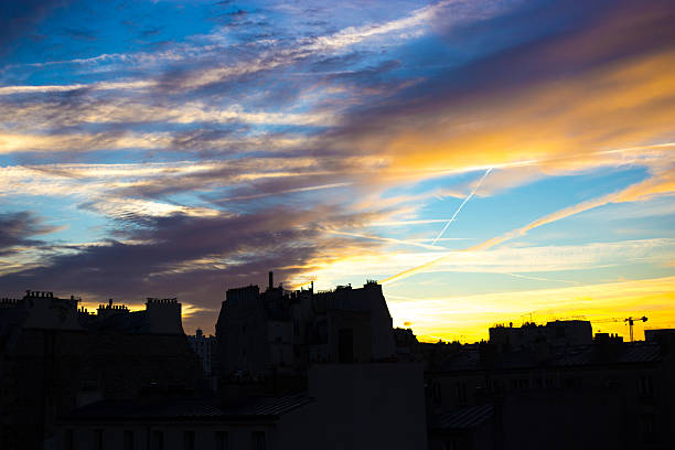 Paris, France: Rooftops/Skyline Residential Buildings at Dawn/Sunrise, 11th Arrondissement. Shot Taken from Rue Oberkampf.