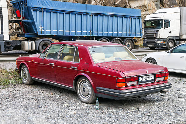 Dariali, Georgia - September 18, 2025: British luxury car Rolls-Royce Silver Spirit at the Georgian Military Road.