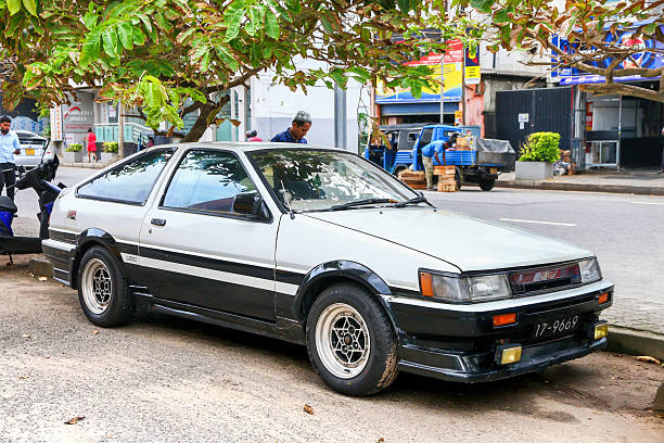 Colombo, Sri Lanka - September 30, 2024: Compact sports hatchback Toyota Corolla Levin (AE86) at the city street.
