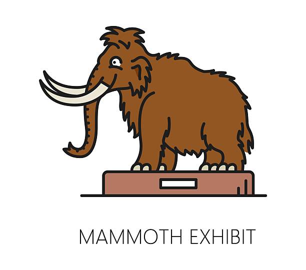 Museum and art gallery exhibition color line icon of mammoth, vector pictogram. Archeology museum and paleontology gallery exhibition outline icon of prehistoric animals or extinct mammoth exhibit