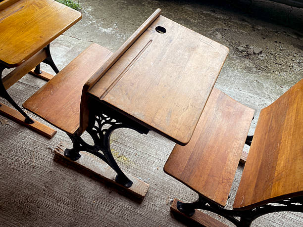 Antique wooden school desks
