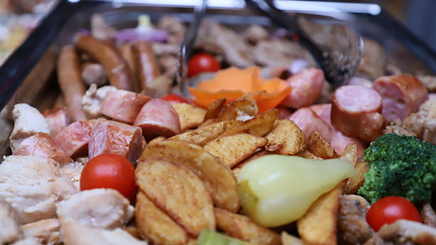 Set of various small appetizers on a buffet table - Serbian food