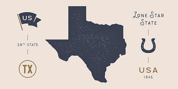 USA. Texas map silhouette, lone star state emblem. Vintage texas state map with flag colors, grunge texture. Patriotic texas state sign for USA geography map design. Vector Illustration
