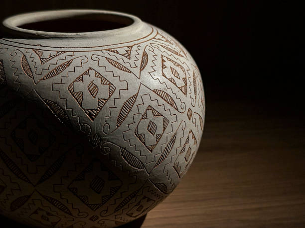 Handcrafted vase from an ancient civilization. Replica of a Marajoara vase, made in Belém, Pará, Brazil. Used for decoration.