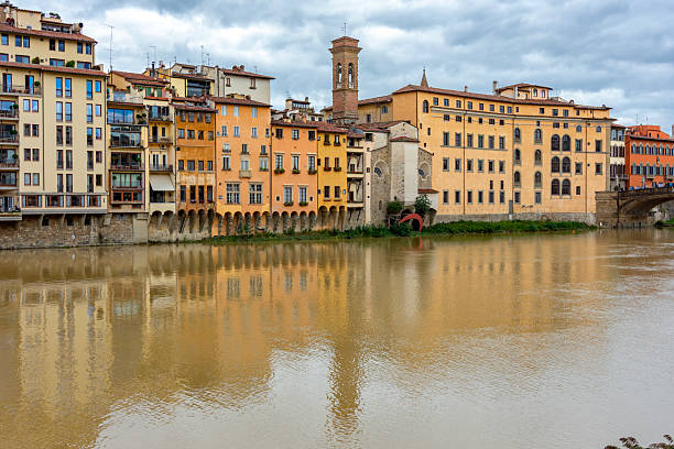 Florence medieval architecture along Arno river, Italy