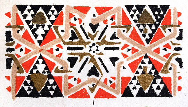 History of Decorative art, Byzantine ornament, Geometric pattern, Star, Red, Black, Gold, White, Vintage illustration