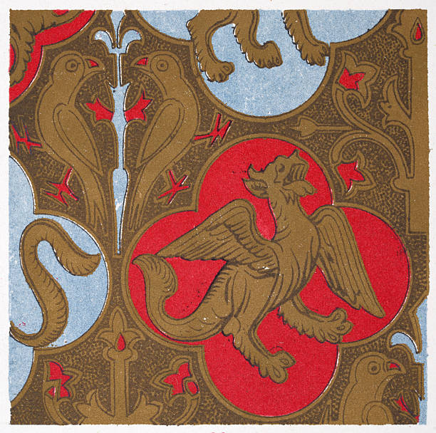 History of Decorative art, Byzantine ornament, Pattern, Birds, Griffin, Dragon, Vintage illustration