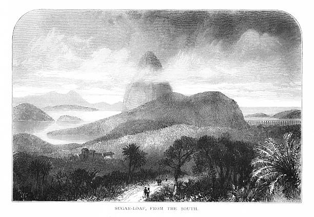 Sugarloaf Mountain from the south in Rio de Janeiro, Brazil, South America. Engraving published 1879. Original edition is in my own archives. Copyright has expired and is in Public Domain.