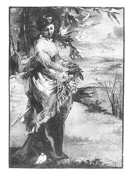 Doves flutter around Brazilian woman, Brazil, South America. Engraving published 1879. Original edition is in my own archives. Copyright has expired and is in Public Domain.
