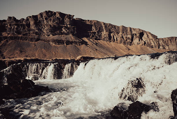 Waterfall photographed in South Iceland. Color image.