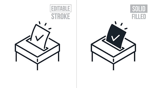 ilustrações de stock, clip art, desenhos animados e ícones de voting ballot being put into a ballot box - editable stroke and solid icons - urna eleitoral