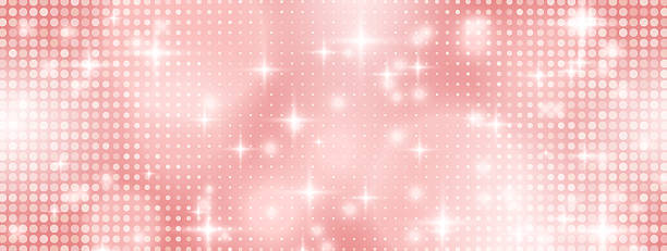 Disco ball or strass mosaic and sequin sparkle fabric with glimmer pink bokeh. Background rose gold and glitter glam with mirror glass romantic atmosphere. Vector disco party retro bright background.