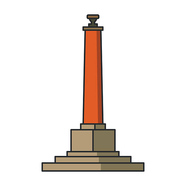 Historic victory column monument with red shaft and pedestal. Vector illustration. Object isolated on white background.