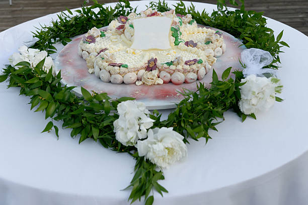 wedding cake with cream, chocolate and fruit